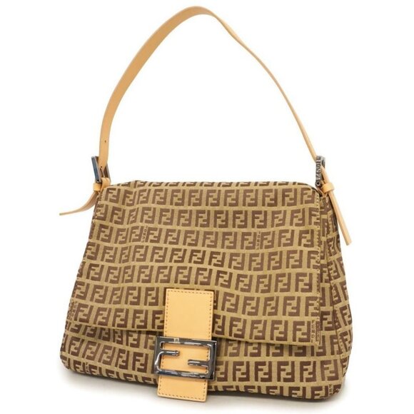 Fendi Handbags - Authentic FENDI Mamma Zucca Bucket Baguette Tan Beige Flap Bag Purse Shoulder